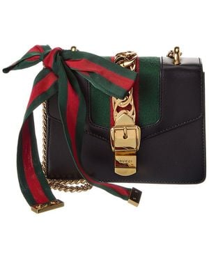 Gucci Black Calfskin Leather Mini Sylvie Chain Shoulder Bag (authentic Pre- Loved)