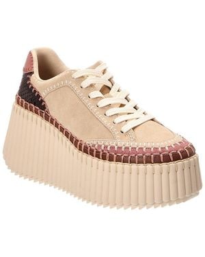 Chloé Nama Leather Wedge Trainer - Natural