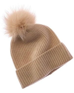 Amicale Cashmere Rib Knit Cashmere Hat - Brown