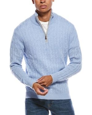 N.Peal Cashmere Albemarle Cable Cashmere 1/2-Zip Jumper - Blue