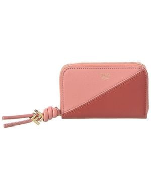 Fendi Ff Diamonds Zipper Around Mini Leather Wallet - Pink