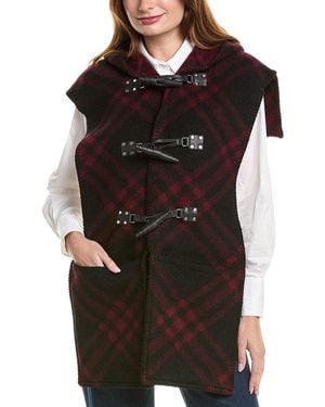 Burberry Check Wool & Leather Cape - Black