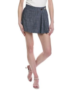 Ellen Tracy Pleated Chambray Linen-Blend Skort - Blue