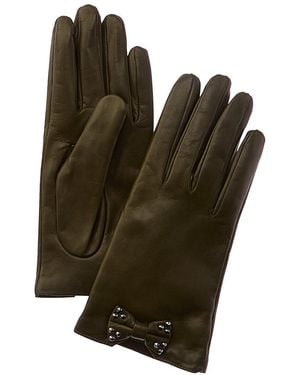 Portolano Bow & Studs Leather Gloves - Green