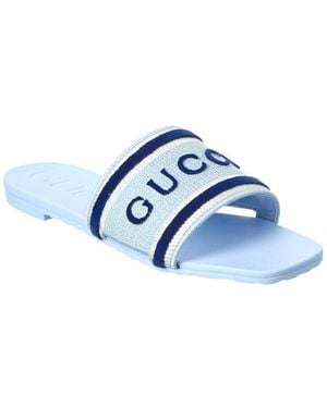 Gucci Wulna Leather & Canvas Sandal - Blue