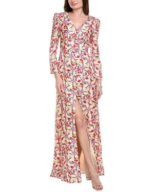 Saloni Dotty Stamped Satin Silk Maxi Dress - Red