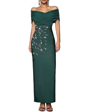 Dilireba Off Shoulder Embellished Maxi Dress - Green