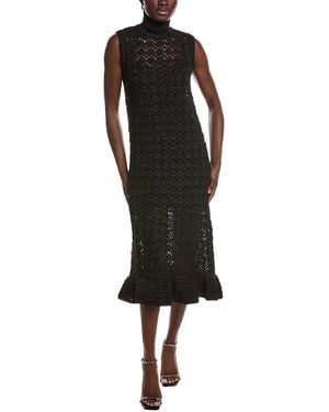 Ganni High Neck Crochet Midi Dress - Black