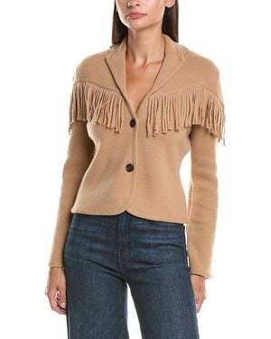 Hannah Rose Merino Wool Fringe Blazer - Blue