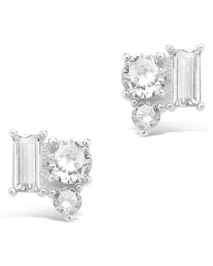 Sterling Forever Silver Cz Cluster Studs - White