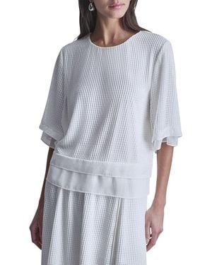 DKNY 3/4 Drop-Shoulder Layered Windowpane Top - Blue