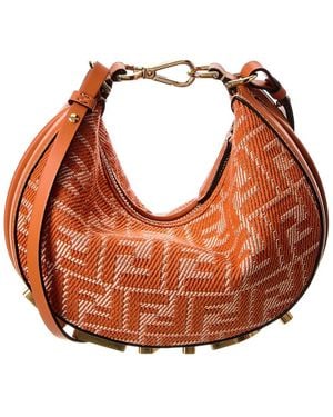 Fendi Graphy Mini Ff Jacquard & Leather Hobo Bag - Brown