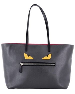 Fendi Gray Sheep Leather Monster Roll Tote Medium (authentic Pre-loved) - Black