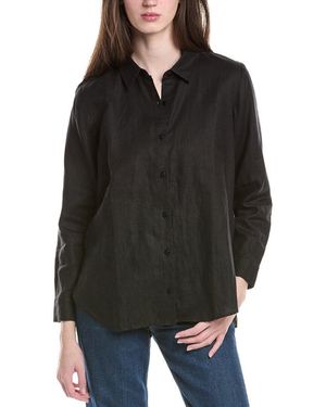 Eileen Fisher Petite Classic Collar Linen Long Shirt - Black