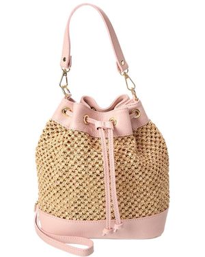 Persaman New York Rhea Raffia & Leather Bucket Bag - Pink