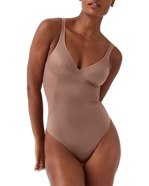 Spanx Mesh Thong Bodysuit - Brown
