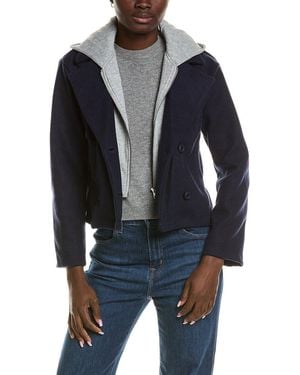 Marion Hooded Button Blazer Jacket - Blue