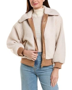 Scotch & Soda Bova Mixed Media Berber Bomber Jacket - Natural
