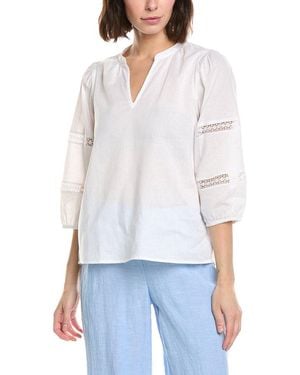 Stella Parker Constance Linen-Blend Blouse - Blue