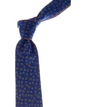 Canali Blue Floral/orange Stripes Reversible Silk Tie