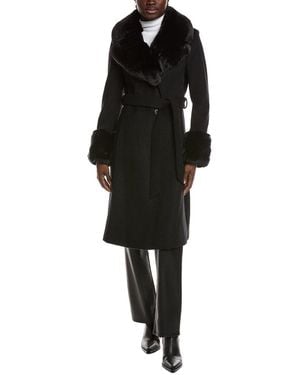 Via Spiga Belted Wool-Blend Coat - Black