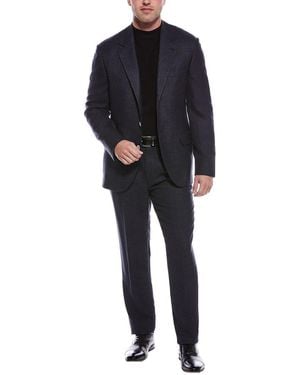 Brunello Cucinelli 2pc Wool, Silk, & Linen-blend Suit With Pleated Pant - Black