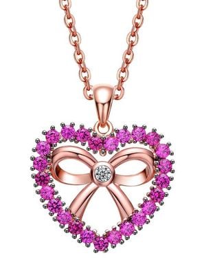 Rachel Glauber 18k Rose Gold Plated Cz Love Pendant - Pink