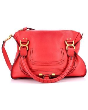 Chloé Leather Marcie Satchel Medium (Authentic Pre-Loved) - Red