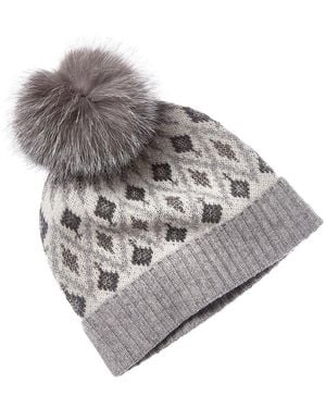 Sofiacashmere Sofiacashmere Lurex Fairisle Wool & Cashmere-Blend Hat - Natural