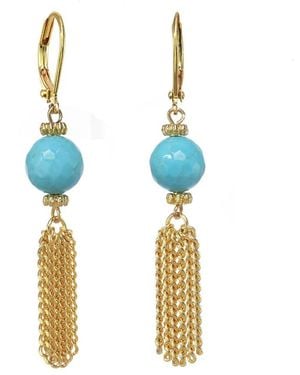 Rachel Reinhardt Jewelry 14k Plated Turquoise Fringe Earrings - Blue