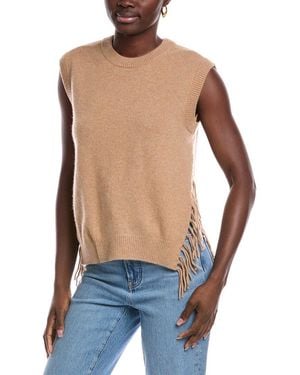 Minnie Rose Side Fringe Cashmere Sweater Vest - Blue