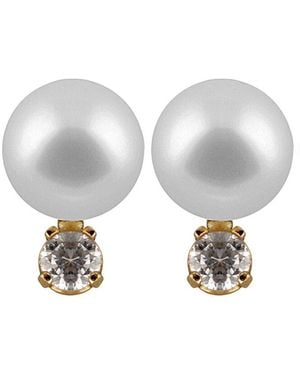 Masako Pearls 14k 0.20 Ct. Tw. Diamond & 8-9mm Akoya Pearl Earrings - Multicolour