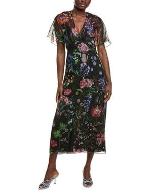 Lela Rose Cold-Shoulder Silk Midi Dress - Green