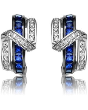 Genevive Jewelry Silver Cz Omega Earrings - Blue
