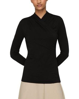 Lafayette 148 New York Ruched Wrap Front Top - Black
