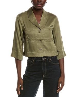 Ganni Washed Satin Crop Shirt - Green
