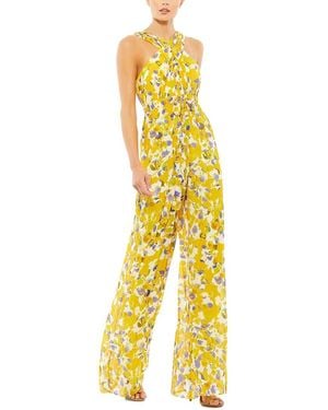 Mac Duggal Crossed Halter Tie Waist Jumpsuit - Yellow