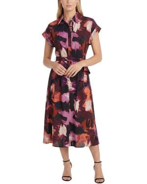 Maggy London Printed Shirt Dress - Red