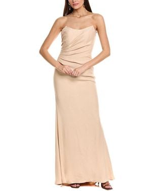 Rene Ruiz Pleated Column Gown - Natural