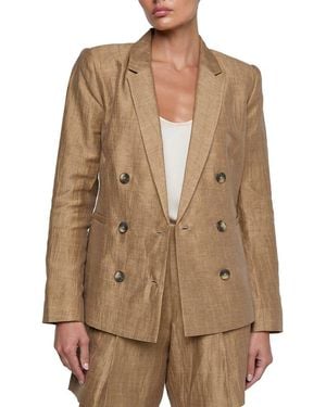 L'Agence Colin Double Breasted Linen-Blend Blazer - Brown