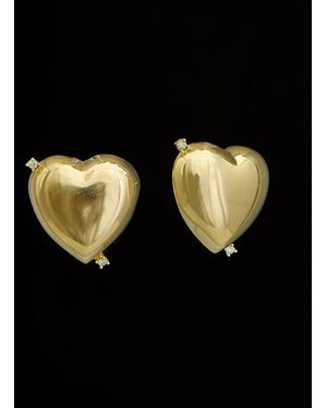 Italian Gold Over Silver 18K 0.12 Ct. Tw. Diamond Puffy Heart Earrings - Black