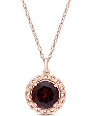 Rina Limor Plated 3.00 Ct. Tw. Garnet Halo Pendant Necklace - Metallic