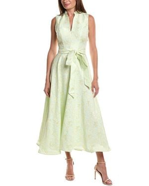 Rene Ruiz Mandarin Collar Jacquard Flare Hem Maxi Dress - Green