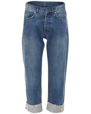 Dior Denim Logo Tape Cuff Frayed Boyfriend Cropped Jean, Size Fr (Authentic Pre-Loved) - Blue