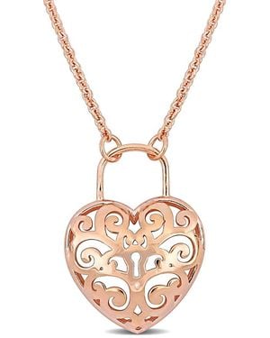 Italian Silver Heart Lock Pendant - Metallic