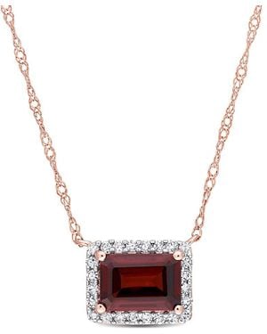 Rina Limor 14k Rose Gold 1.37 Ct. Tw. Diamond & Garnet Halo Square Necklace - White
