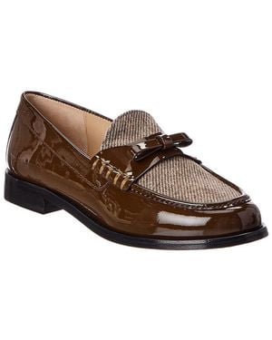 Stuart Weitzman Lottie Bow Twill & Patent Loafer - Brown