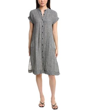 Eileen Fisher Petite Mandarin Collar Linen Midi Dress - Grey