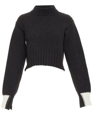 Celine Phoebe Philo Wool Contrast Knit Cuff Cropped Jumper, Size Int (Authentic Pre-Loved) - Black