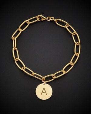Italian Gold Over Silver 18K Initial Bracelet - Black